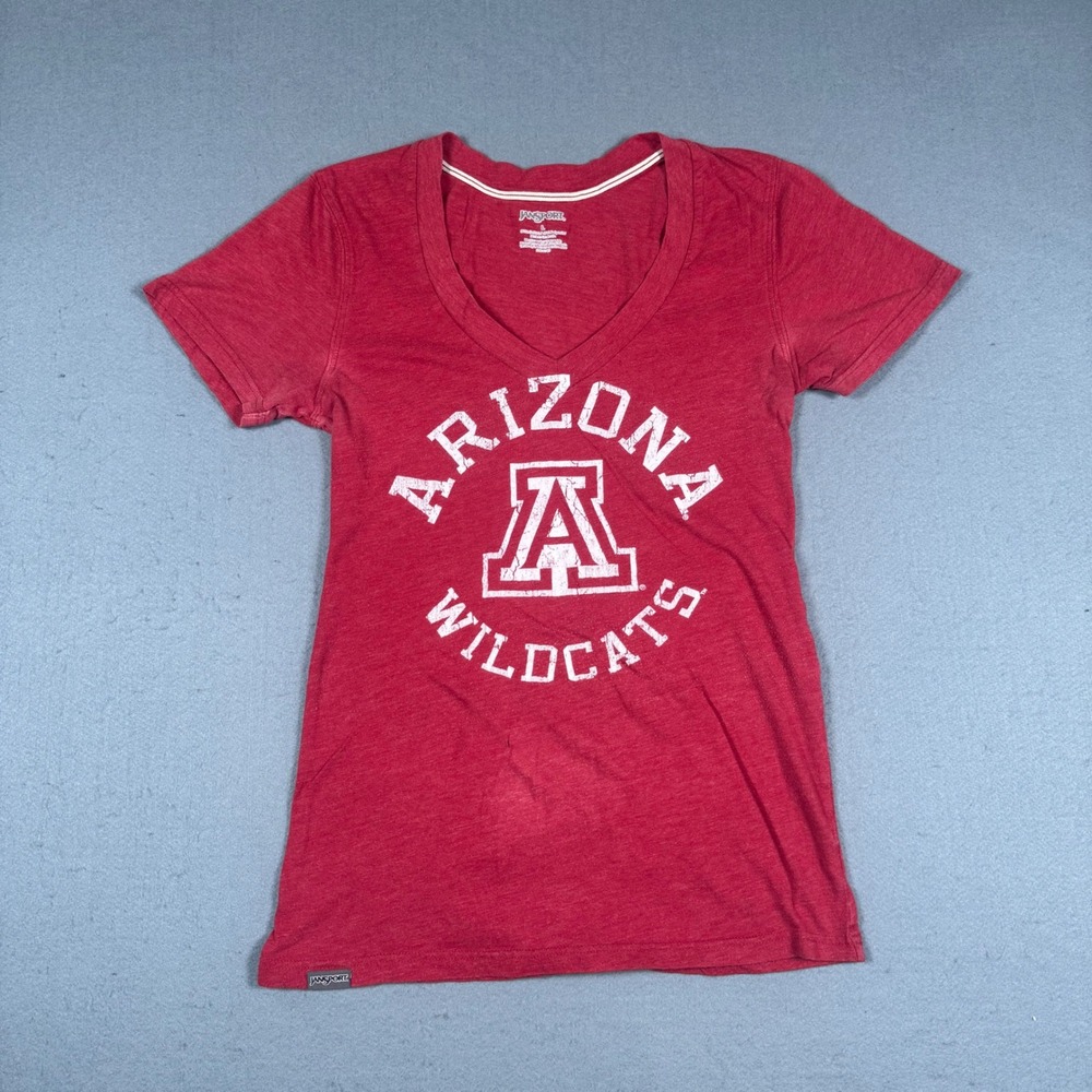 JanSport Arizona Wildcats T-Shirt Women L Red V-Neck Distressed Graphic Tee Lg